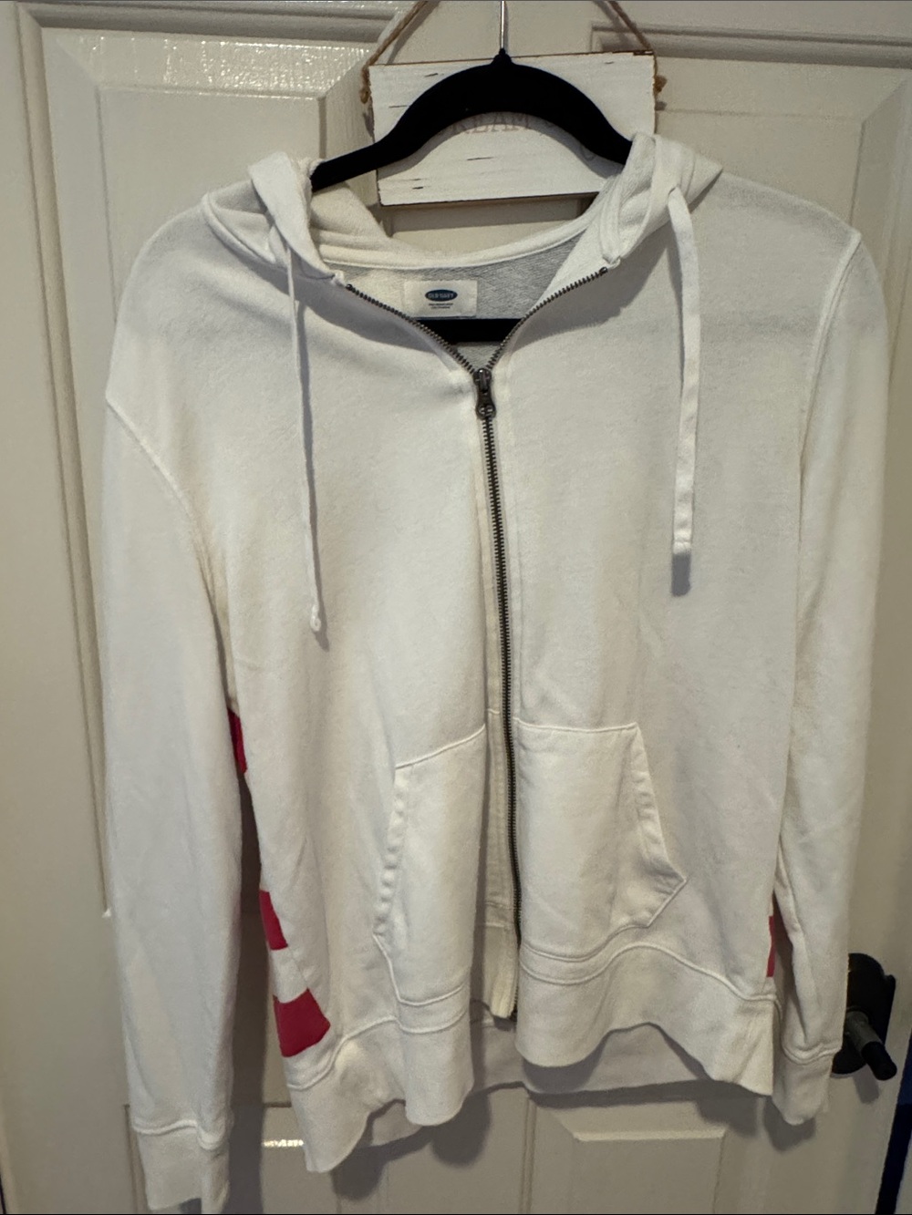 Old Navy White Zip-Up Hoodie with USA Flag on back